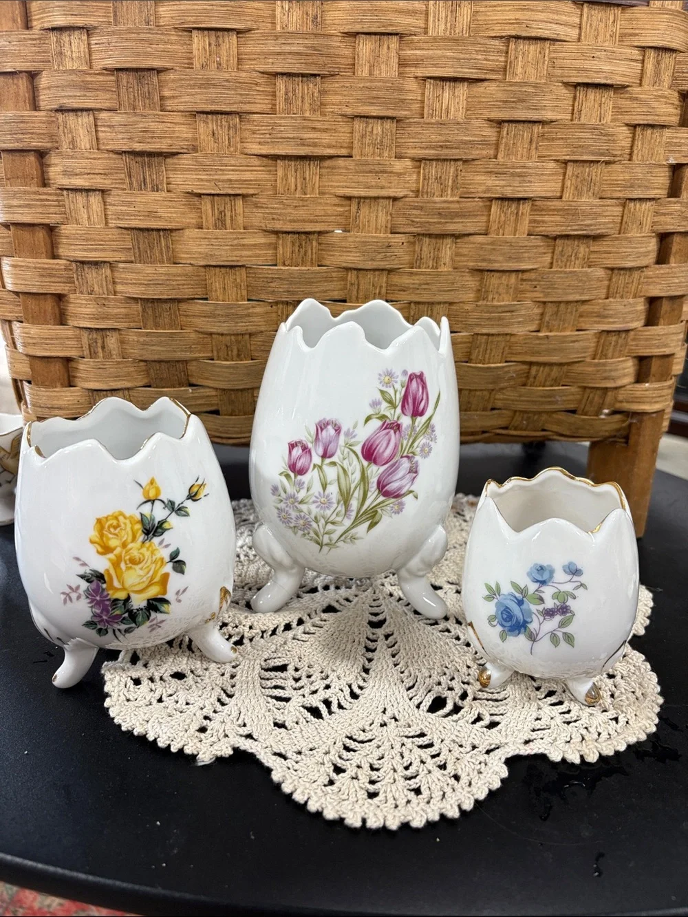 Vintage Porcelain Cracked Egg Vases